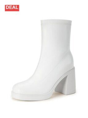 Platform Gogo Ankle Boots Chunky Heel Square Toe Side Zip